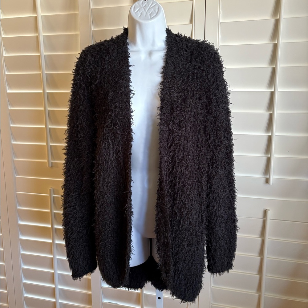Kensie Black Fuzzy Cardigan Sweater